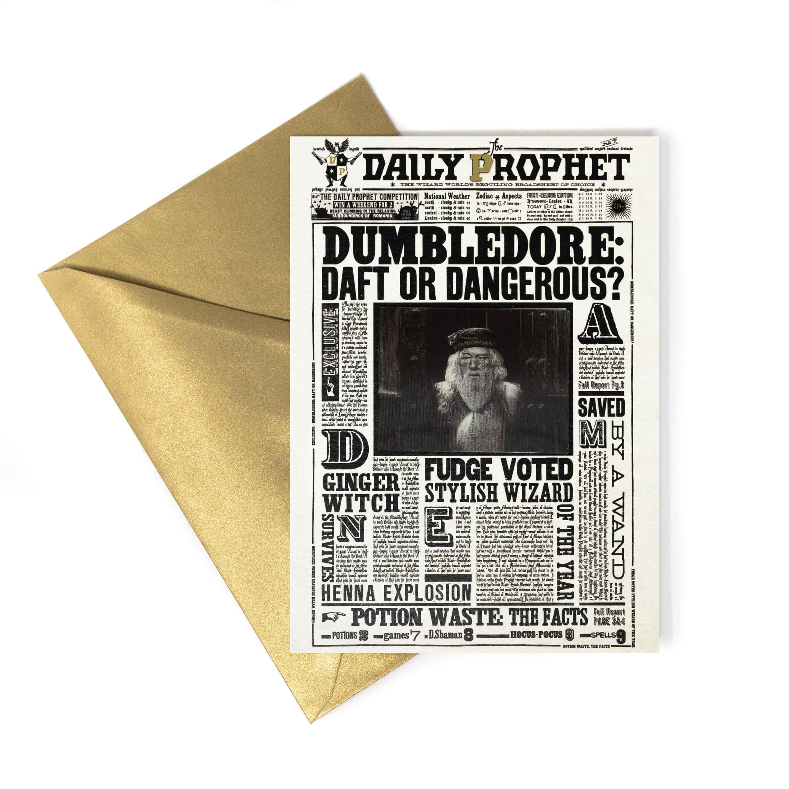 TARJETA DE NOTAS (LENTICULAR) El profeta diario - ‘Dumbledore: ¿tonto o peligroso?’ 1 TARJETA DE NOTAS (LENTICULAR) El profeta diario - ‘Dumbledore: ¿tonto o peligroso?’