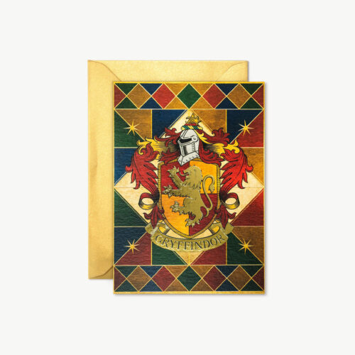 TARJETA(con detalles metalizados)Hogwarts - Escudo de la Casa Gryffindor