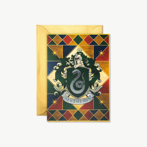 TARJETA DE NOTAS (CON DETALLES METALIZADOS) Hogwarts - Escudo de la Casa Slytherin