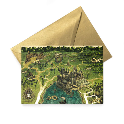 TARJETA DE NOTAS (CON DETALLES METALIZADOS) Hogwarts - Mapa del Colegio Hogwarts de Magia y Hechicería