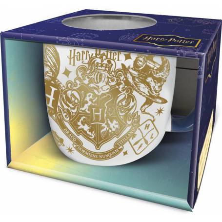 Taza cerámica blanca y dorada