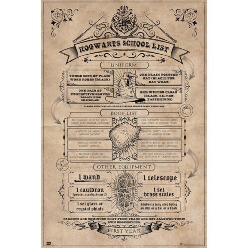 Póster Hogwarts School List 61 × 91,5 cm